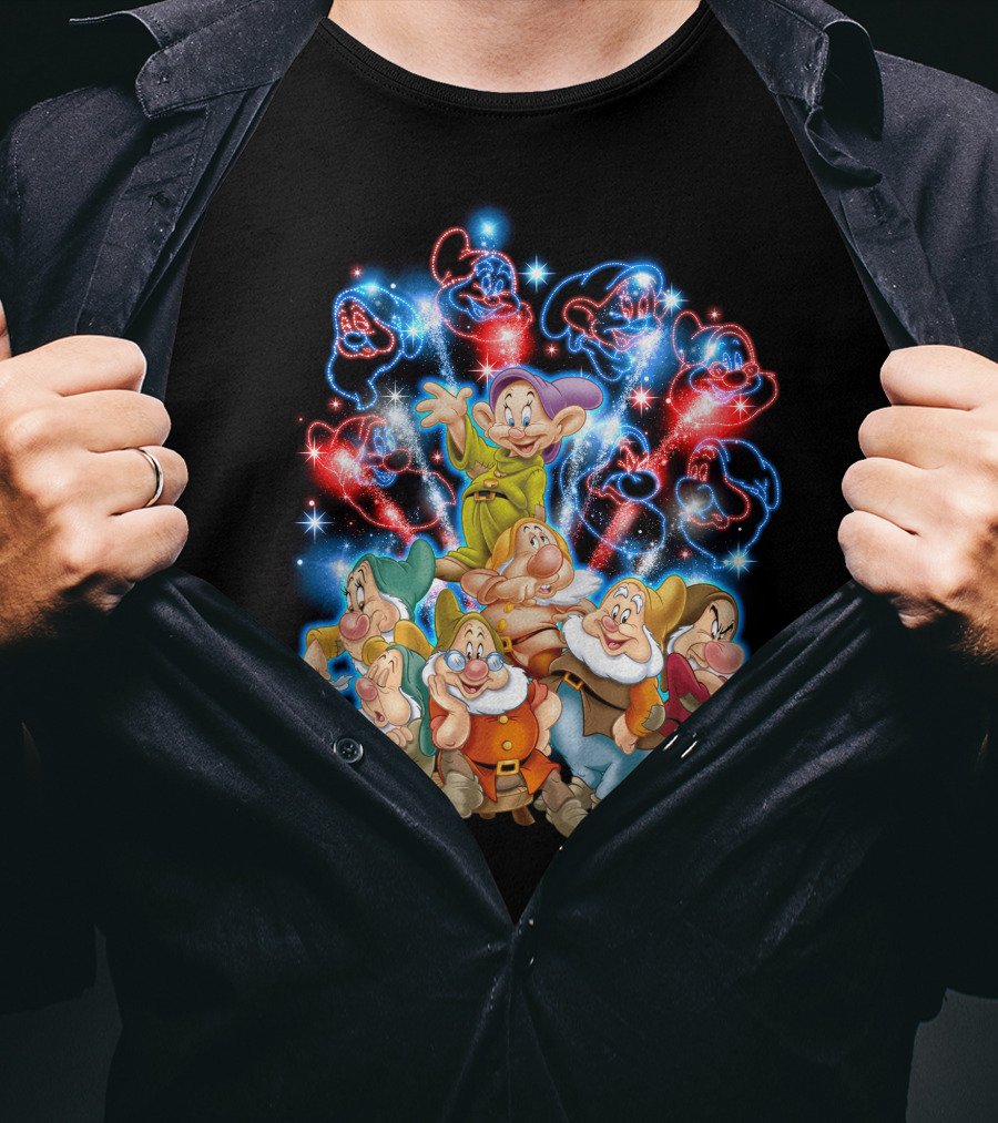 7 Dwarfs Firework Display With Dopey And Sparkling Night Sky T-Shirt