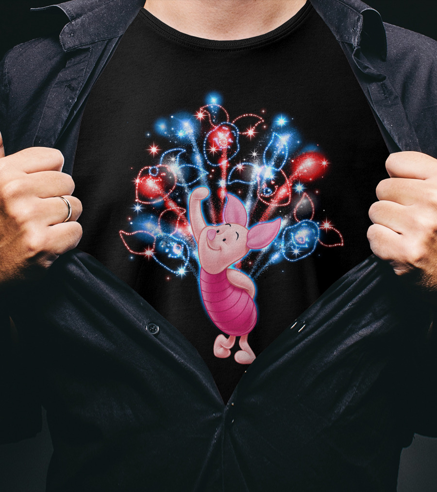 Piglet Celebrating With Colorful Fireworks Display T-Shirt
