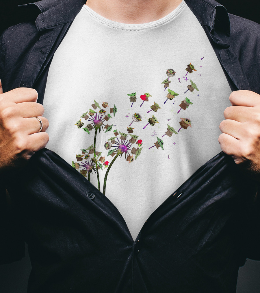 Baby Yoda Dandelion Grogu Star Wars Cute Whimsical Nature T-Shirt