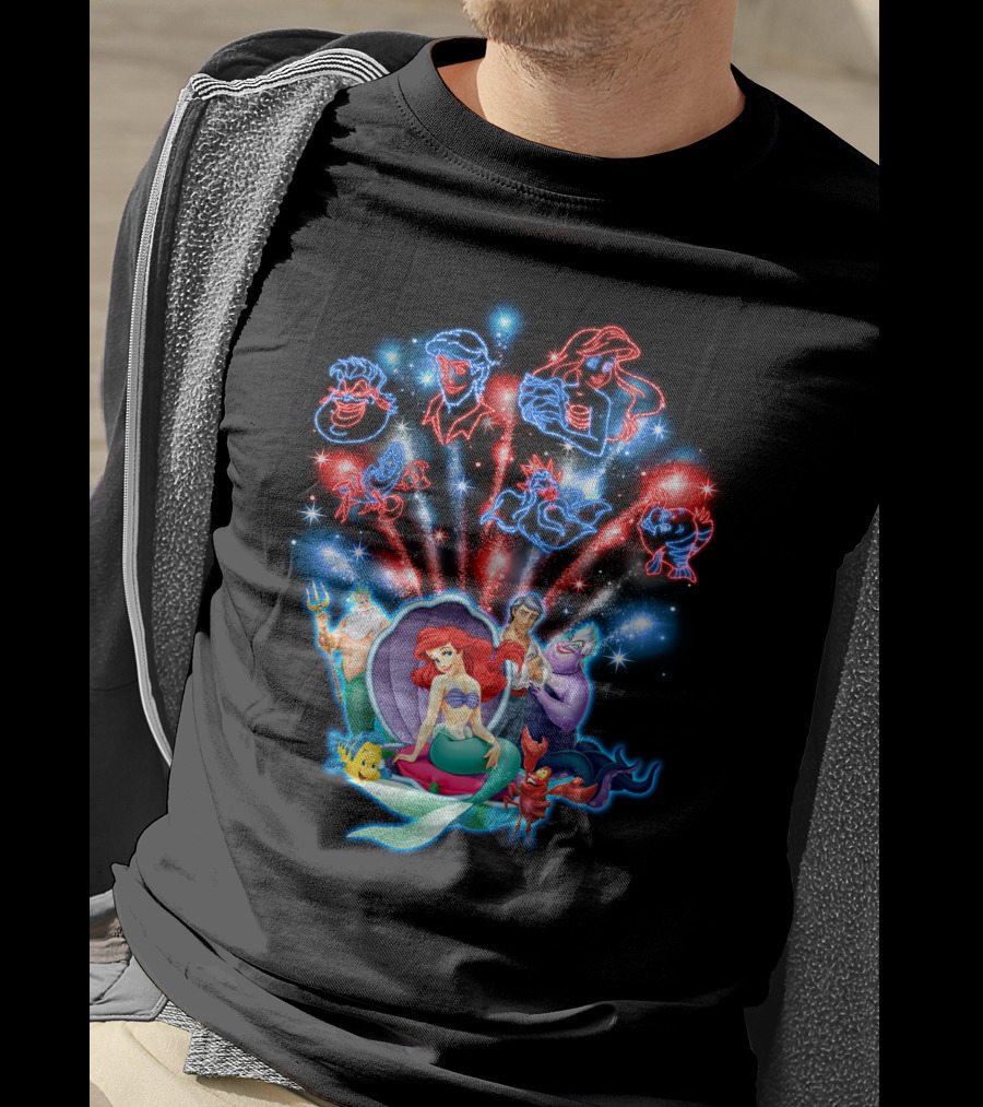 Ariel Firework Little Mermaid Characters Illuminated T-Shirt