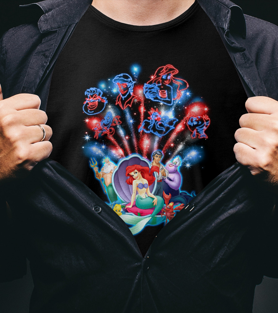 Ariel Firework Little Mermaid Characters Illuminated T-Shirt