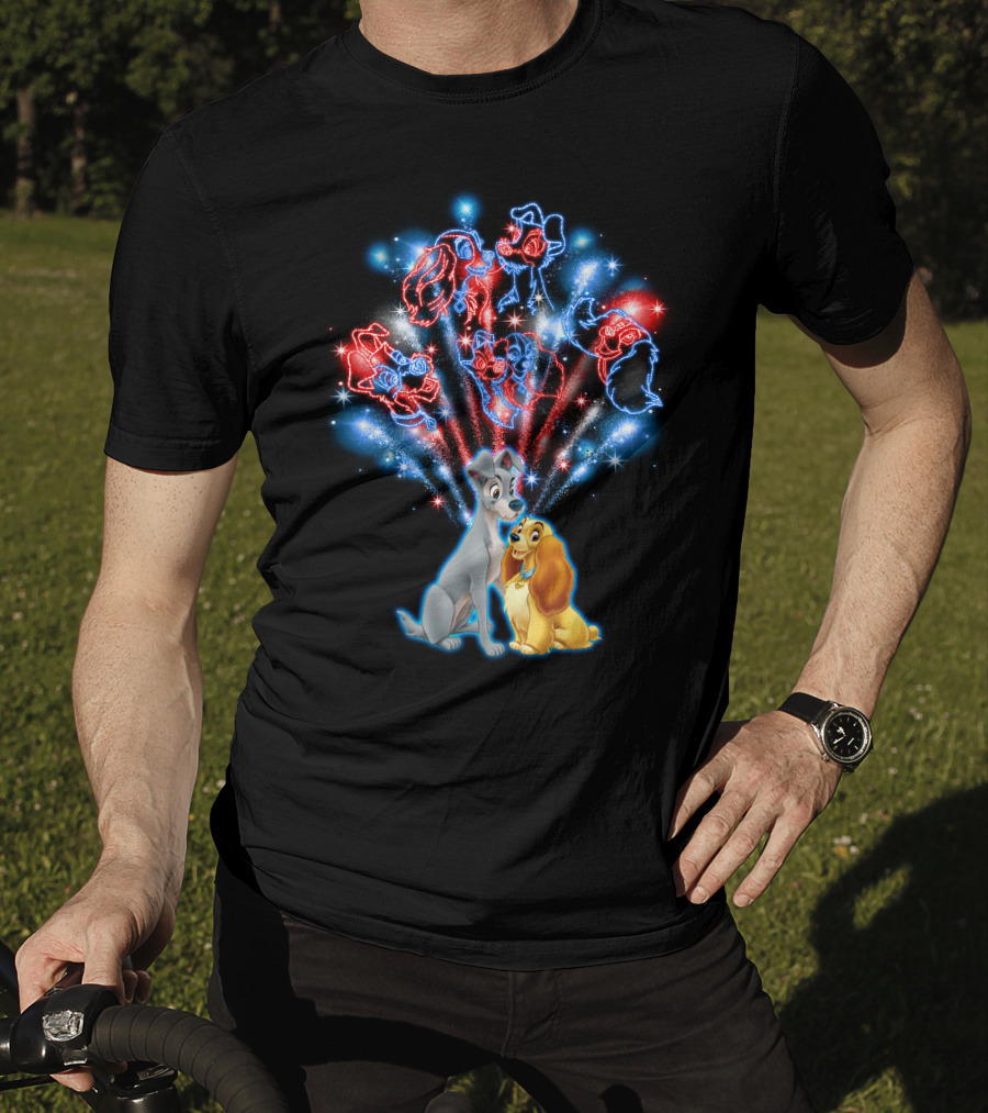 Lady And The Tramp Disney Fireworks Featuring Mickey Minnie Goofy Donald T-Shirt