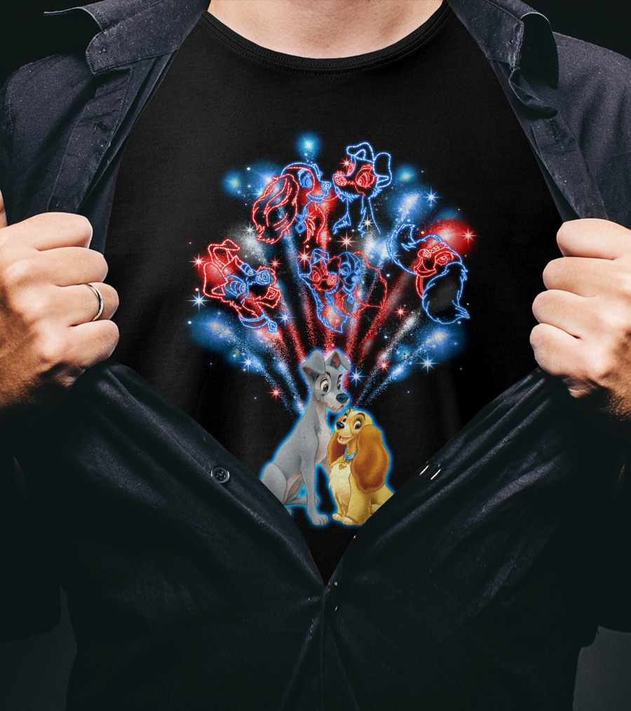 Lady And The Tramp Disney Fireworks Featuring Mickey Minnie Goofy Donald T-Shirt