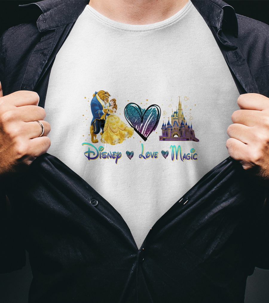 Disney Beauty And The Beast Love Magic Castle Heart T-Shirt