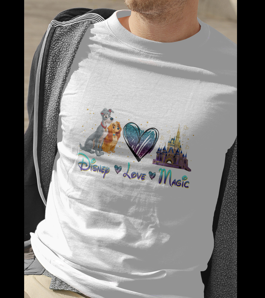 Disney Lady And The Tramp Love Magic Castle Hearts T-Shirt