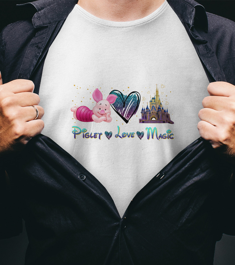 Piglet Heart Love Magic Castle Fantasy T-Shirt