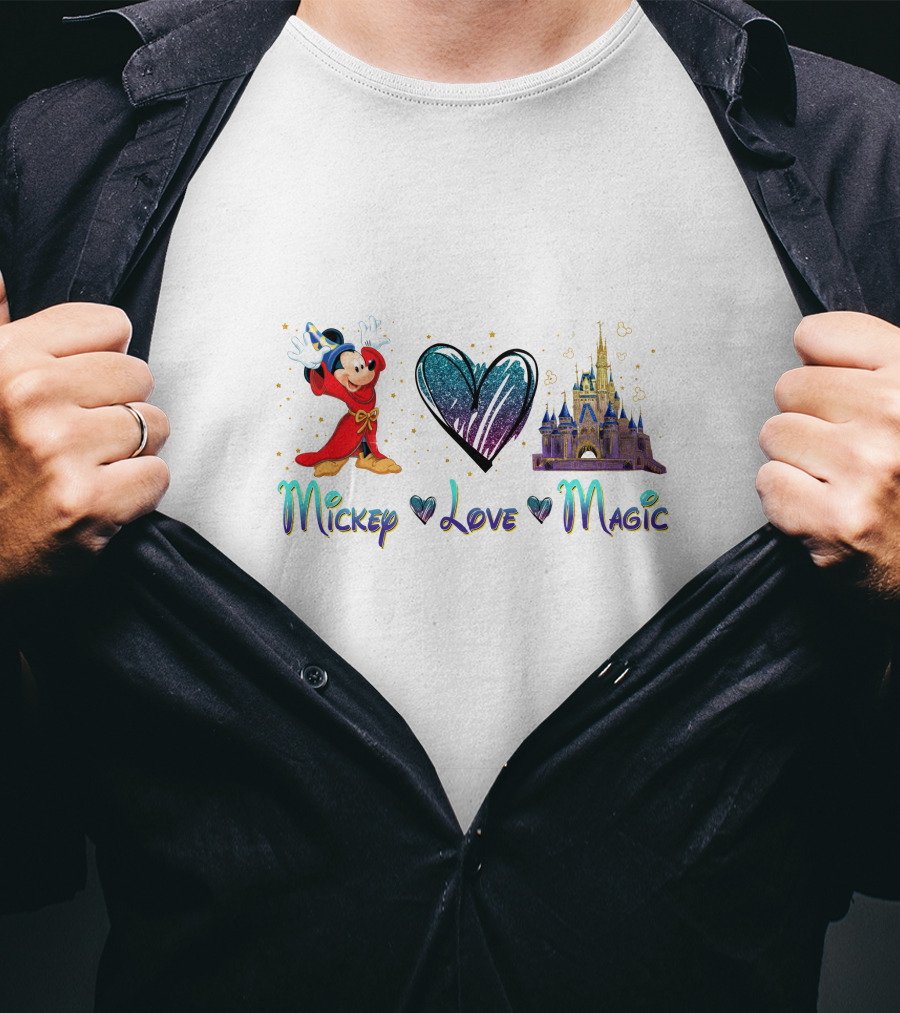 Mickey Love Magic Sorcerer Heart Castle T-Shirt