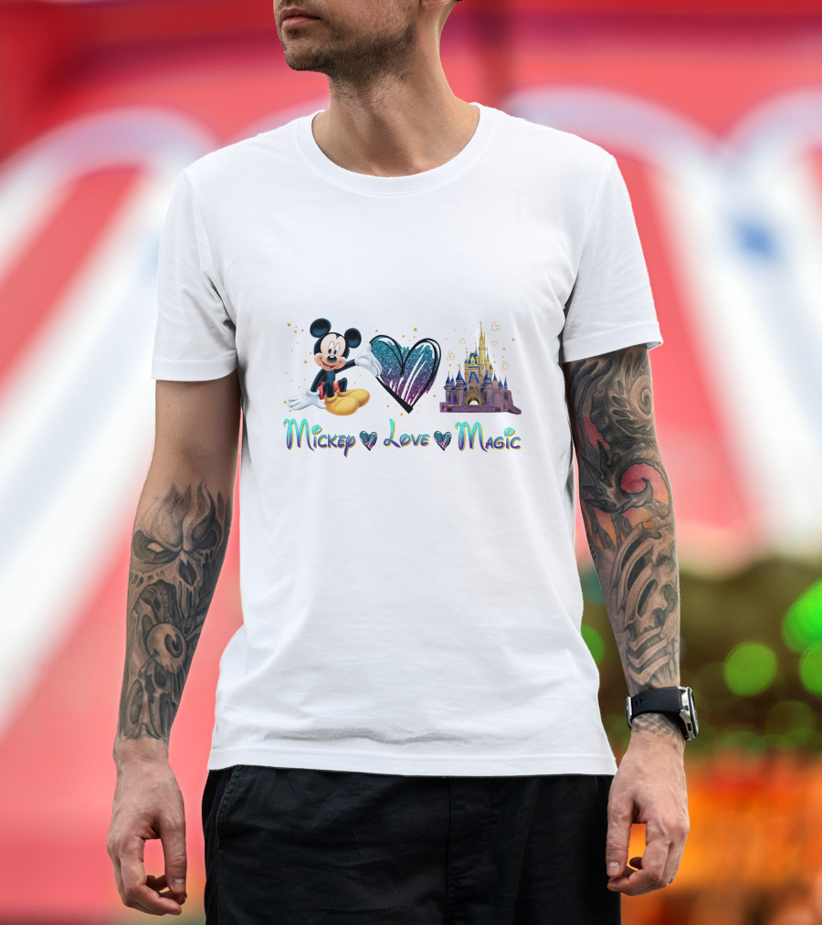 Mickey Mouse Love Magic Castle Disney Iconic Heart T-Shirt
