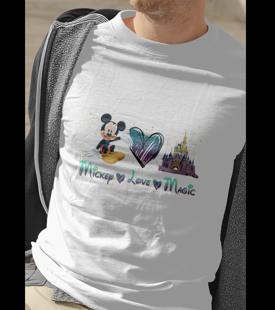 Mickey Mouse Love Magic Castle Disney Iconic Heart T-Shirt