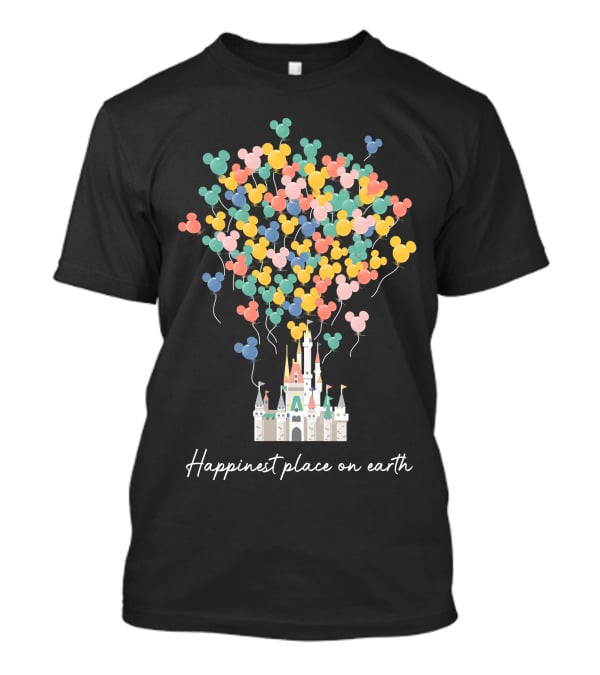 Happiest Place On Earth Disney Castle With Mickey Balloons T-Shirt
