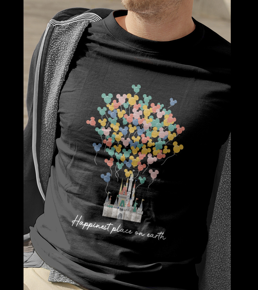 Happiest Place On Earth Disney Castle With Mickey Balloons T-Shirt