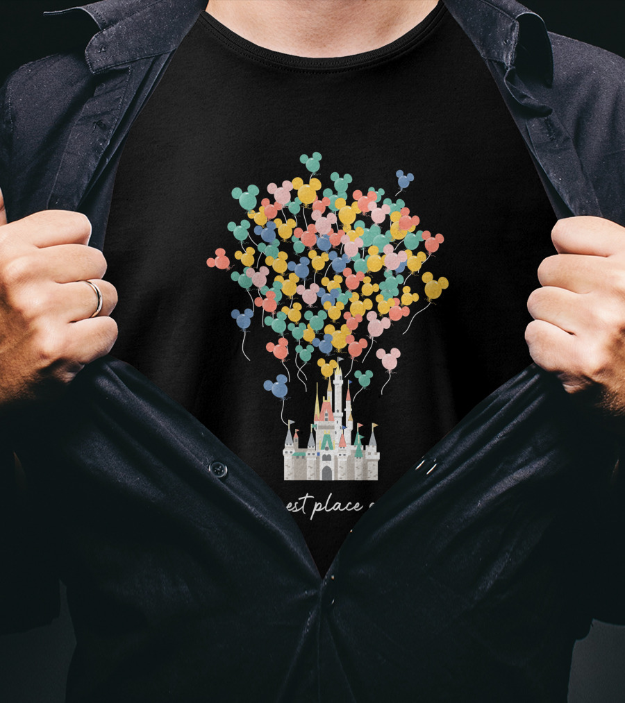 Happiest Place On Earth Disney Castle With Mickey Balloons T-Shirt