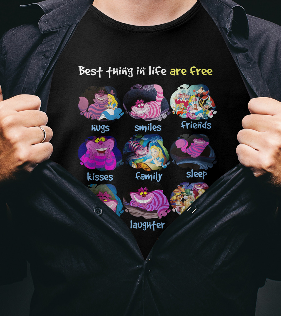 Best Thing In Life Are Free Hugs Smiles Friends Kisses Family Sleep Love Laughter Good Memories T-Shirt