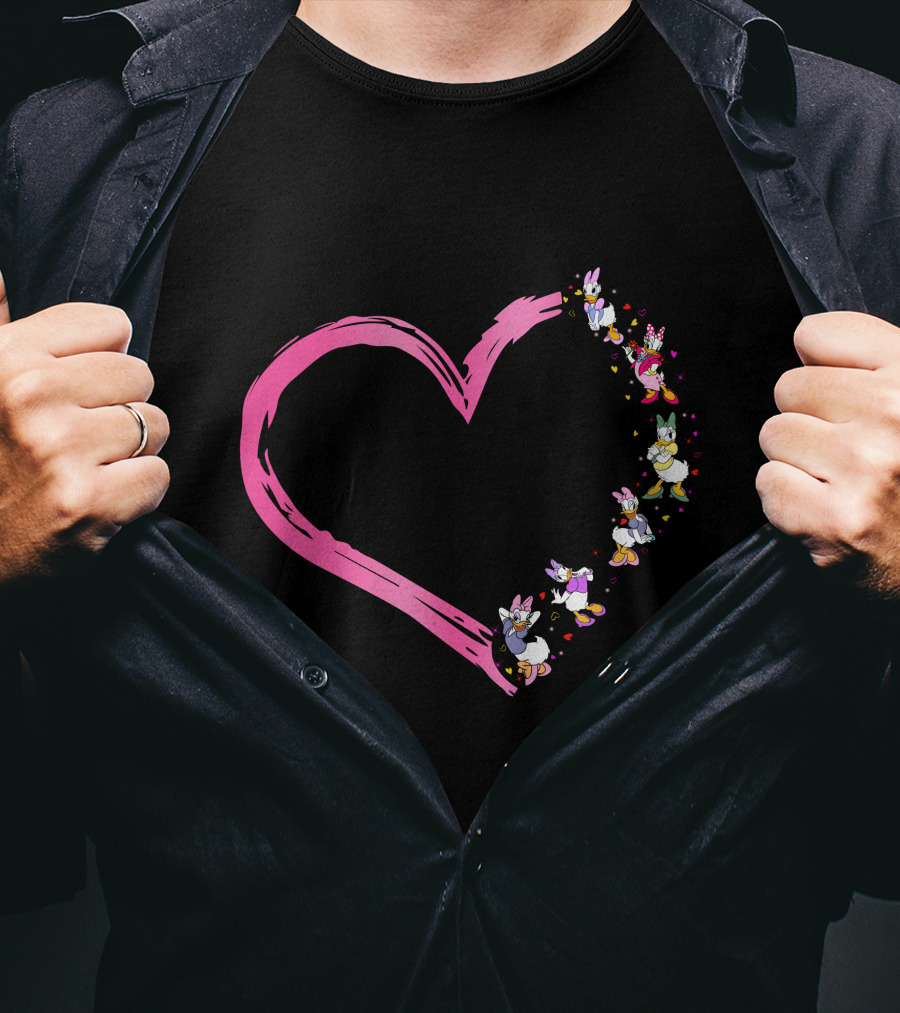 Daisy Heart Character Outline With Pastel Pink Brushstroke T-Shirt