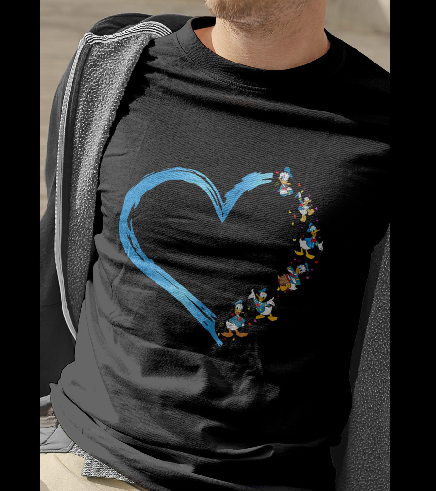 Donald Heart Blue Brushstroke Character Sequence T-Shirt