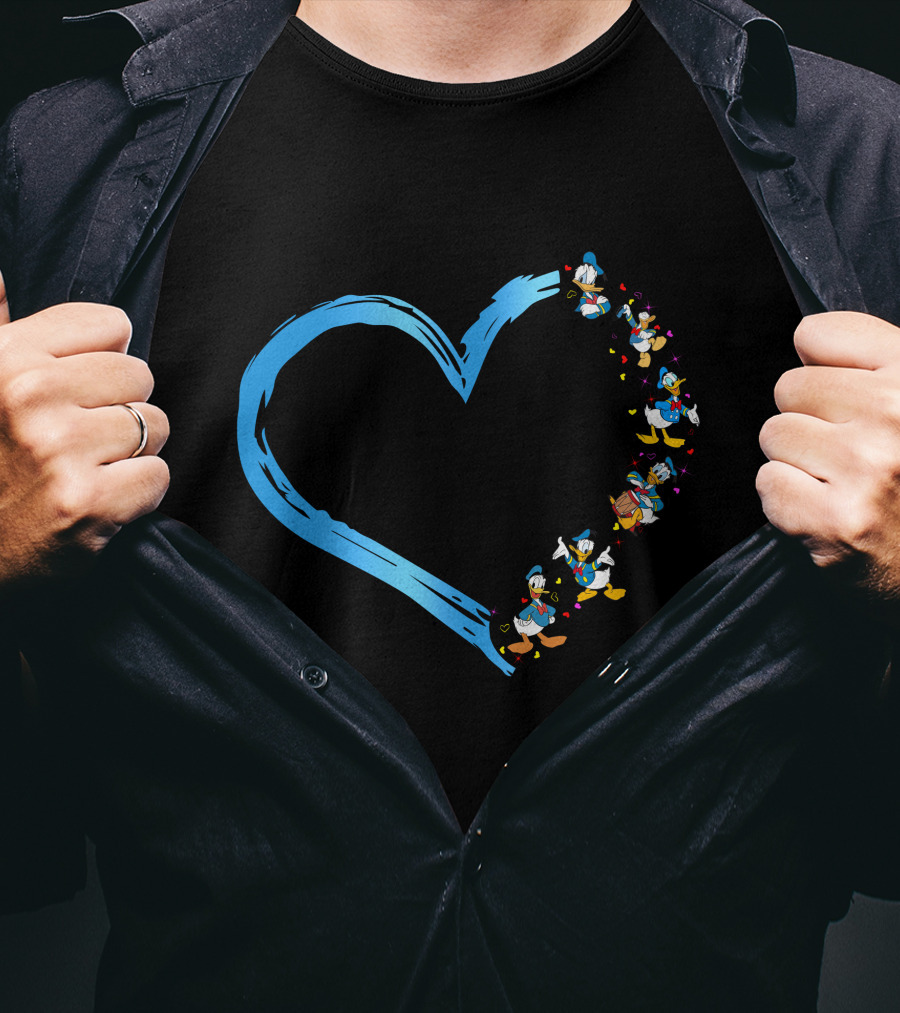 Donald Heart Blue Brushstroke Character Sequence T-Shirt