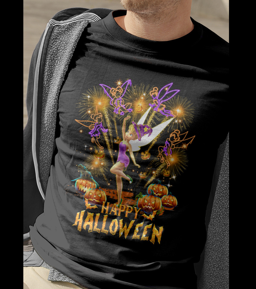 Happy Halloween Tinkerbell Firework Display With Pumpkins T-Shirt