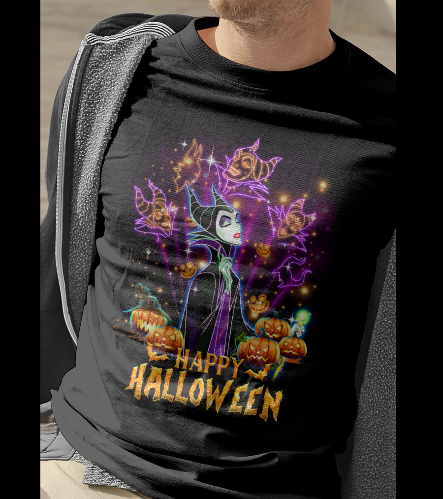 Happy Halloween Maleficent Pumpkin Fireworks T-Shirt