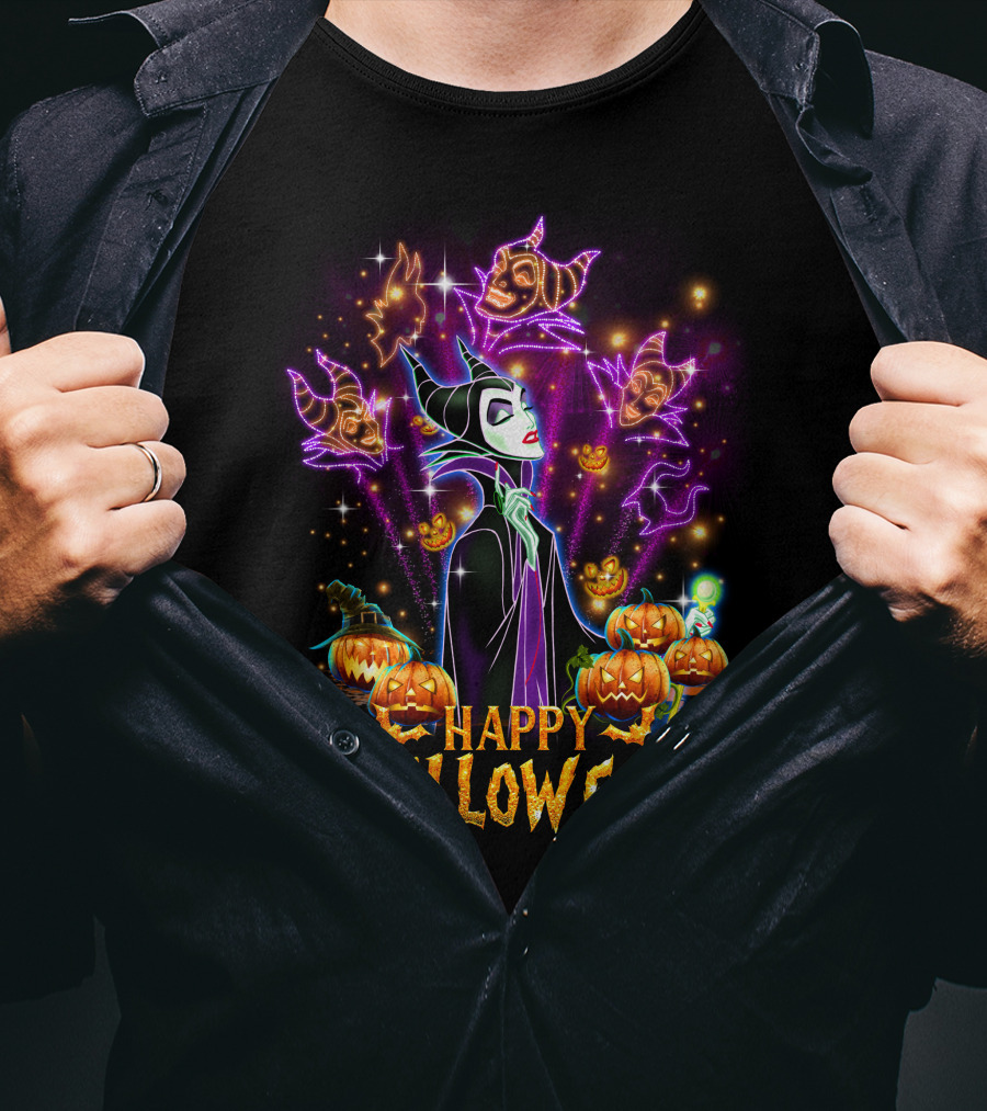 Happy Halloween Maleficent Pumpkin Fireworks T-Shirt
