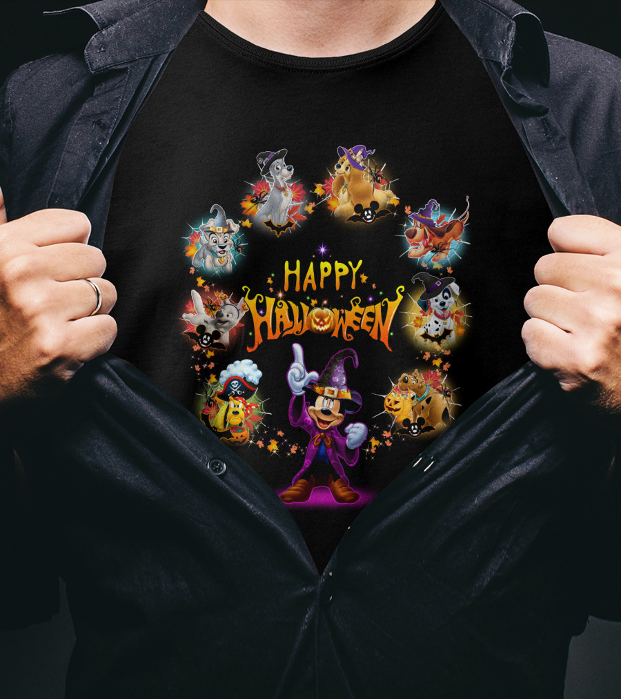 Disney Dogs Happy Halloween Party Featuring Iconic Characters And Festive Magic T-Shirt