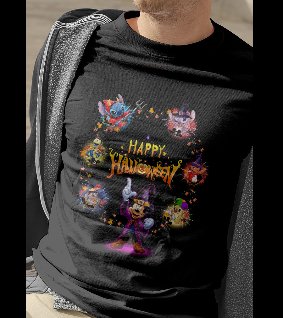 Happy Halloween Stitch Mickey Mouse Magic Circle T-Shirt