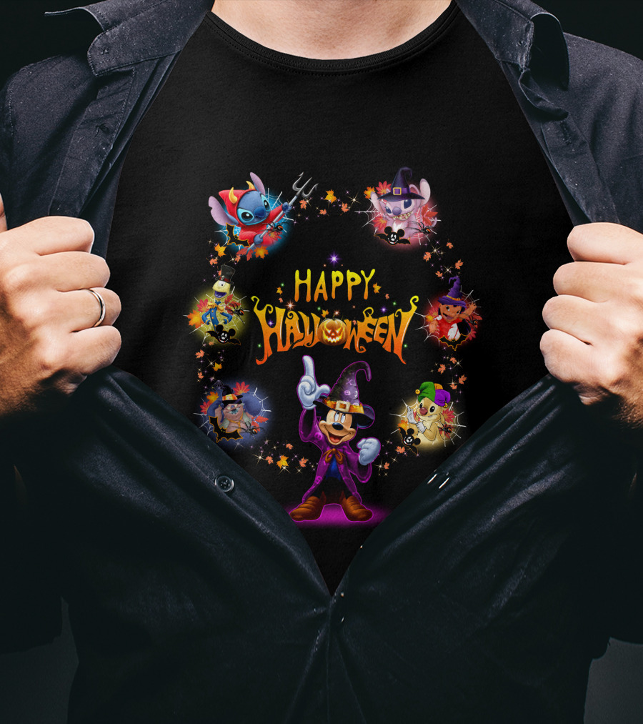 Happy Halloween Stitch Mickey Mouse Magic Circle T-Shirt