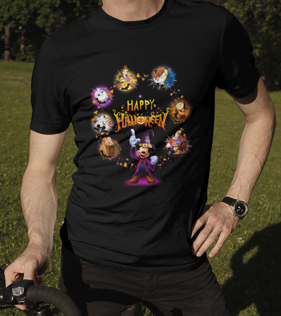 Happy Halloween Beauty And The Beast Disney Mickey Mouse Characters T-Shirt