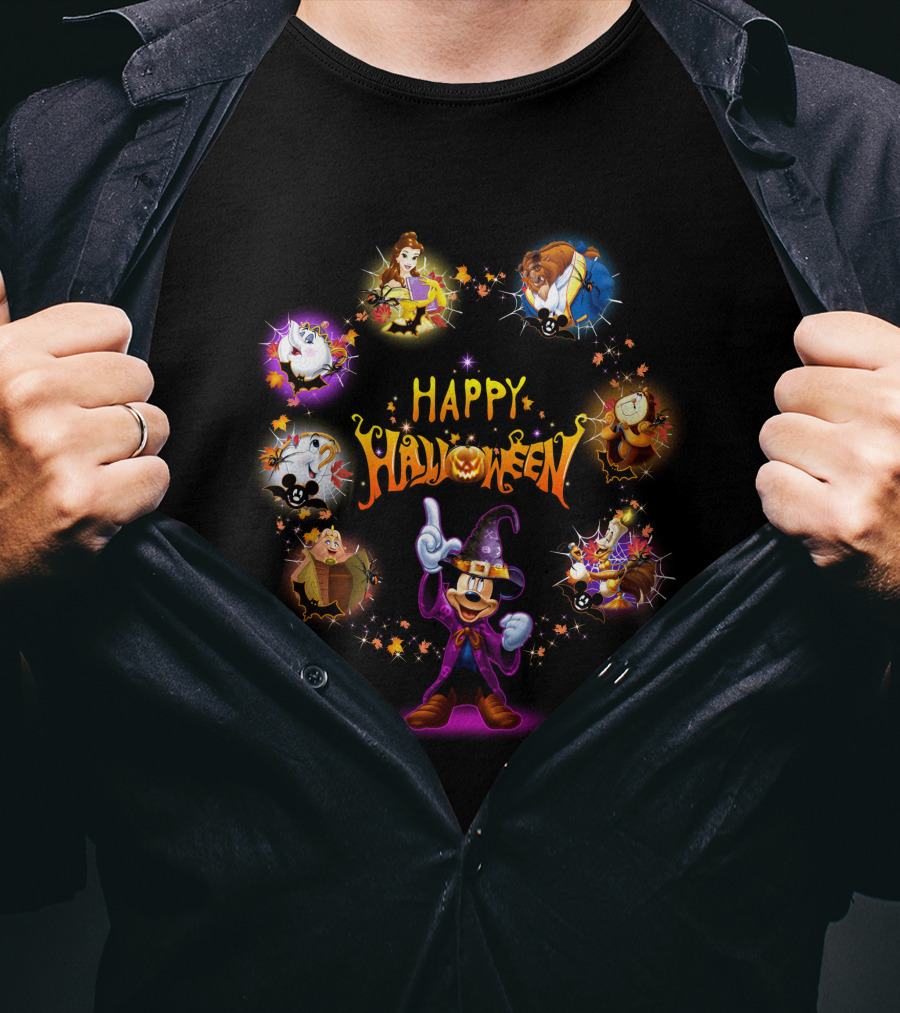 Happy Halloween Beauty And The Beast Disney Mickey Mouse Characters T-Shirt