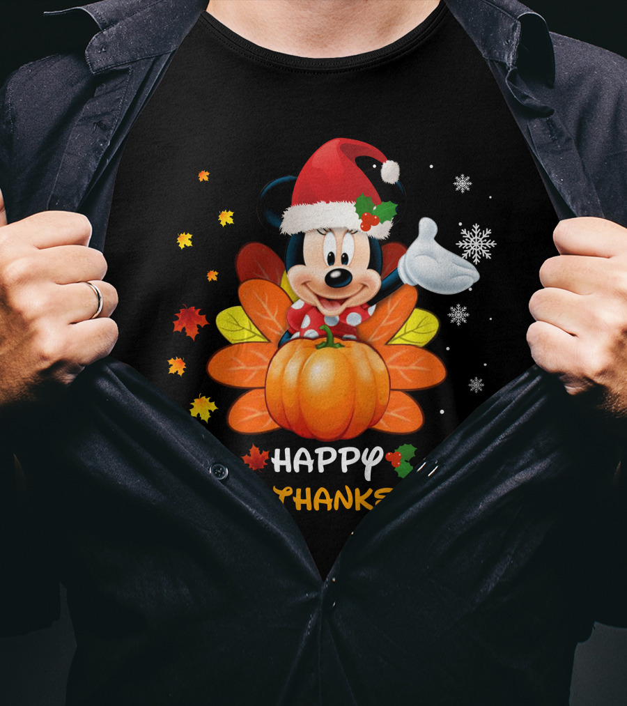 Happy Hallothankmas Minnie With Pumpkin And Santa Hat T-Shirt