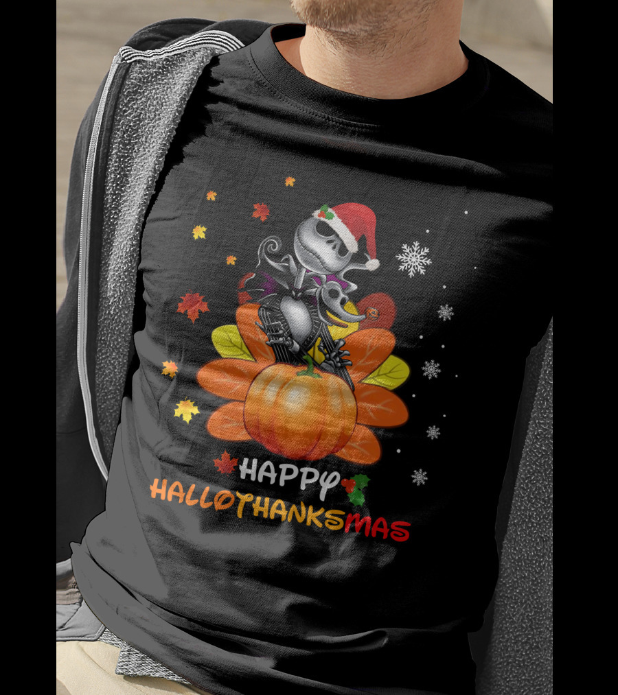 Happy Jack Hallothankmas Pumpkin Santa Skeleton T-Shirt
