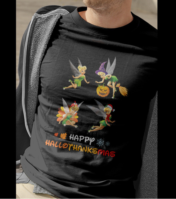 Happy Hallothankmas Tinkerbell Pumpkin Turkey Santa Hat T-Shirt