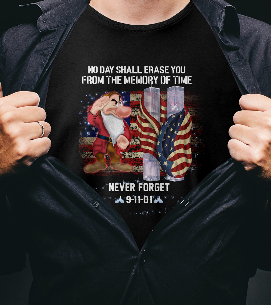 Grumpy Patriot Day Never Forget 9-11-01 Twin Towers American Flag T-Shirt