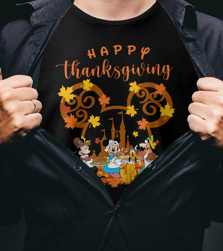Happy Thanksgiving Mickey And Friends Disneyland Castle T-Shirt