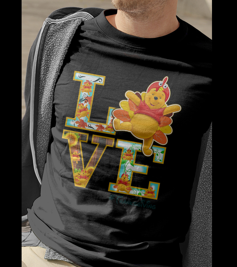 LOVE Pooh Thanksgiving Holiday Turkey Costume Leaves T-Shirt