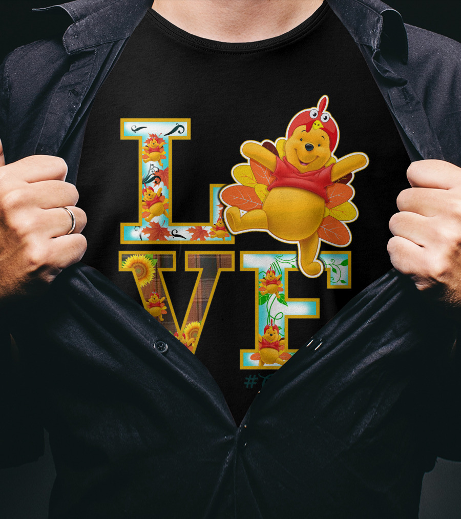 LOVE Pooh Thanksgiving Holiday Turkey Costume Leaves T-Shirt