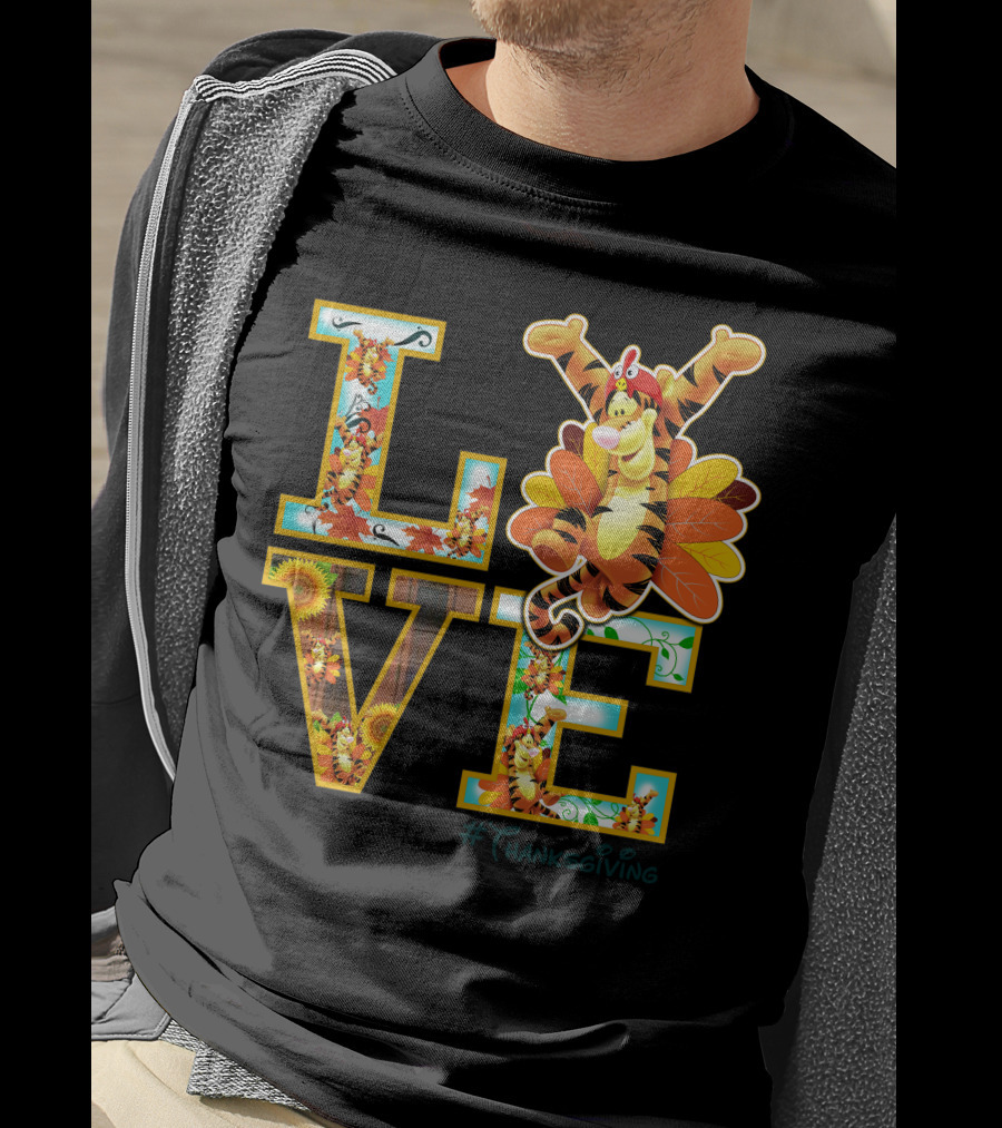 LOVE Tigger Thanksgiving Celebration Typography T-Shirt
