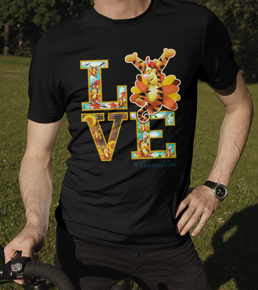 LOVE Tigger Thanksgiving Celebration Typography T-Shirt