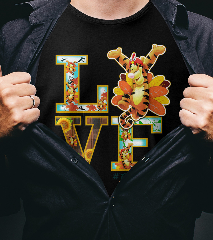 LOVE Tigger Thanksgiving Celebration Typography T-Shirt