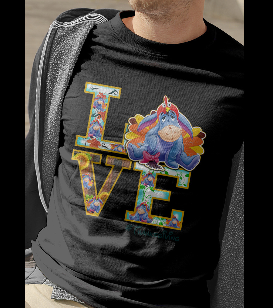 Eeyore Thanksgiving Love Autumn Leaves Sunflowers Turkey Hat T-Shirt