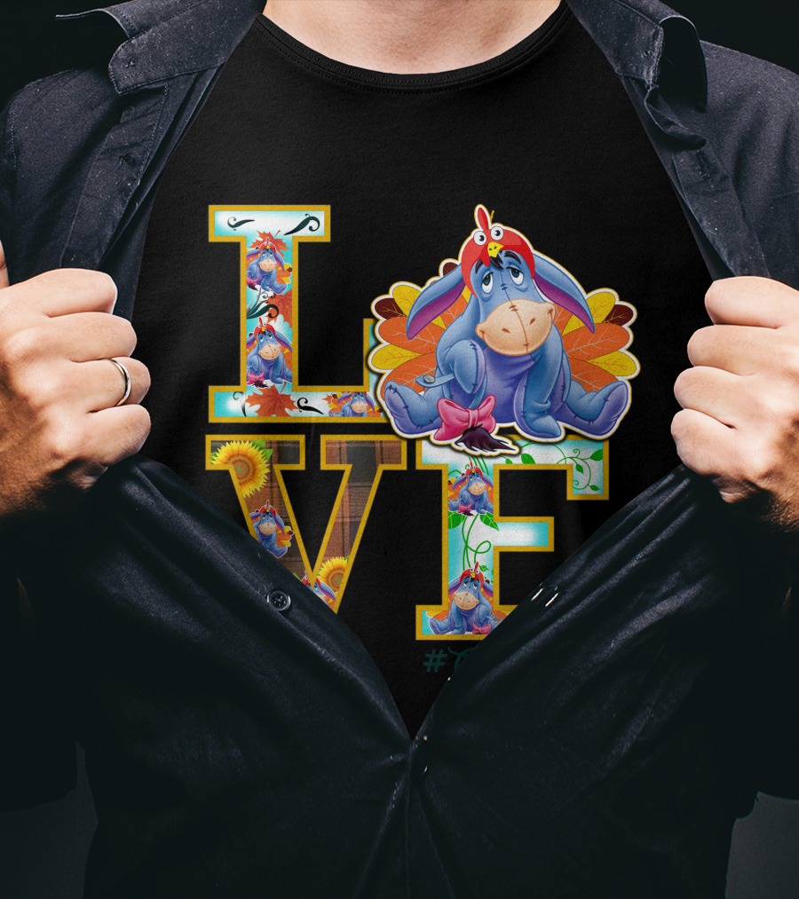 Eeyore Thanksgiving Love Autumn Leaves Sunflowers Turkey Hat T-Shirt