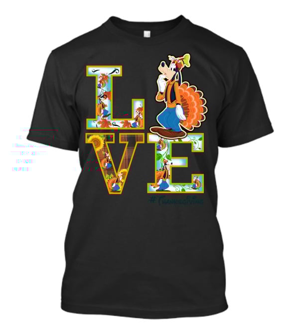 LOVE Goofy Thanksgiving Turkey Leaves Sunflower T-Shirt