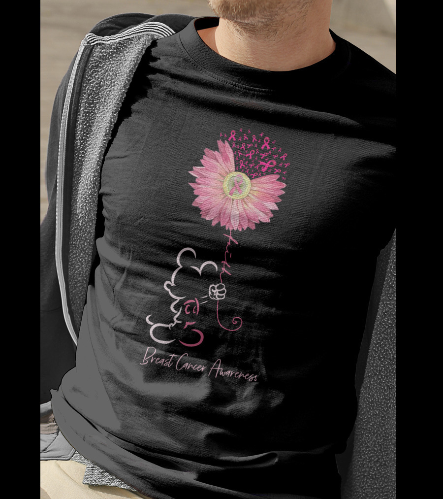 Breast Cancer Awareness Pink Flower Ribbon T-Shirt