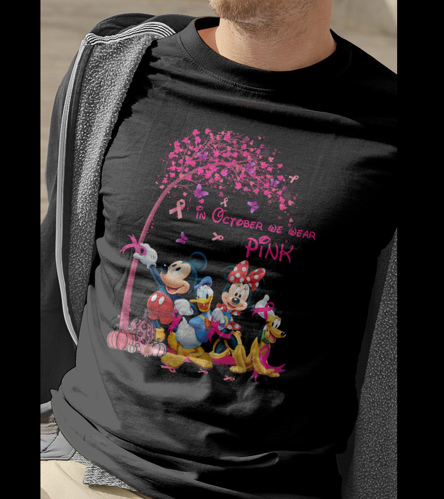 Mickey And Friends In October We Wear Pink Breast Cancer Awareness T-Shirt