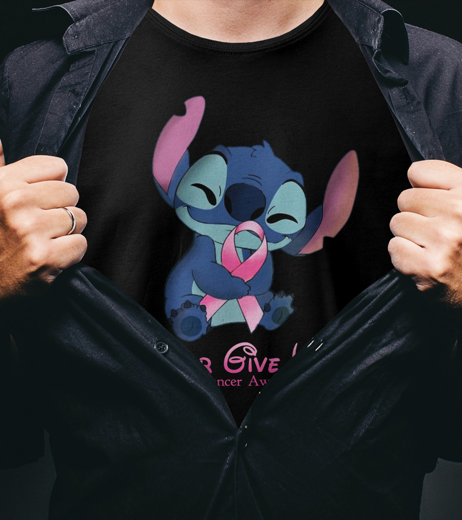 Never Give Up Breast Cancer Awareness Stitch Embrace T-Shirt