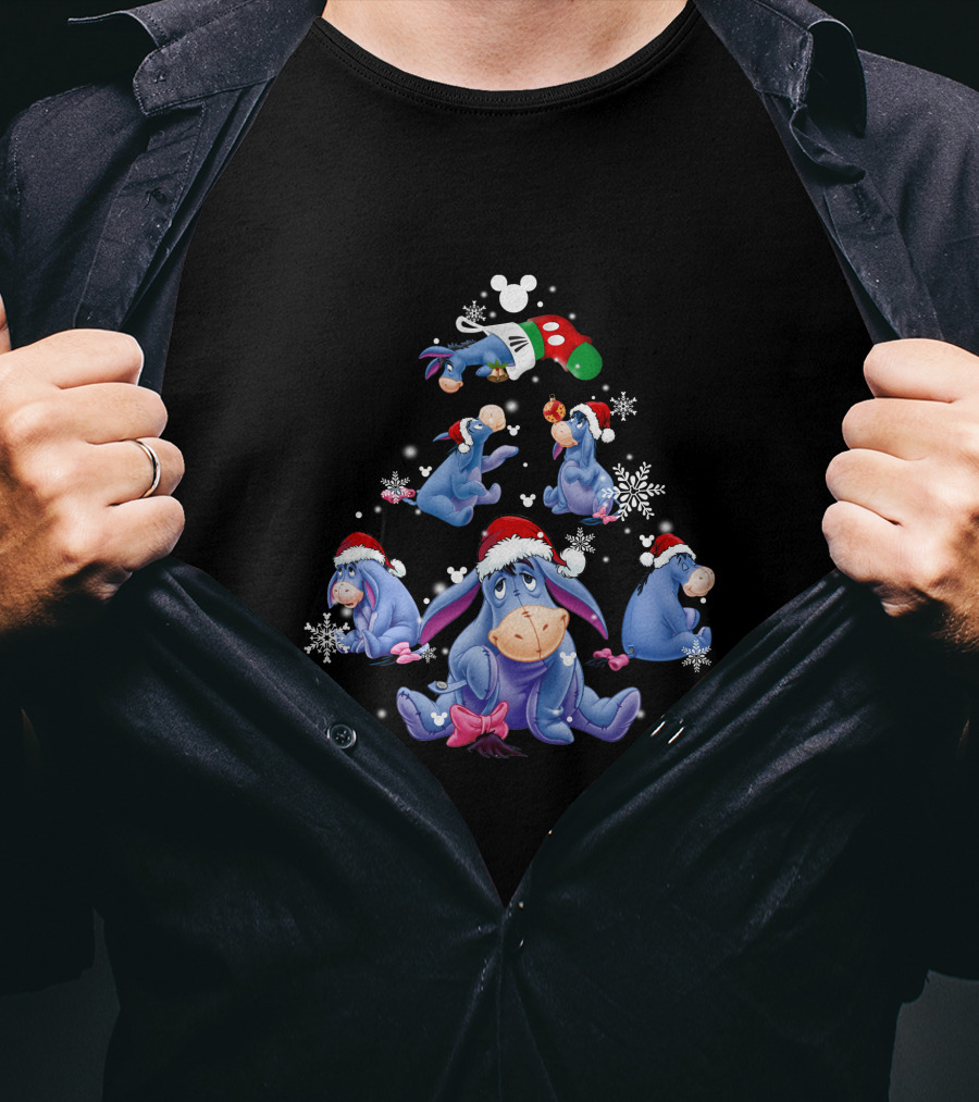 Eeyore Santa Hat Christmas Snowflakes Disney Holiday Magic T-Shirt