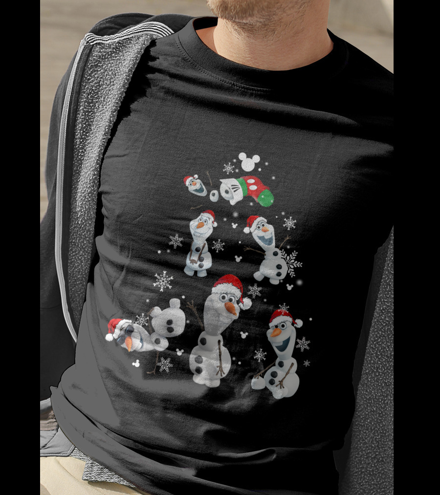 Olaf Snowman Christmas Disney Mickey Mouse Ears Santa Hat Snowflakes T-Shirt