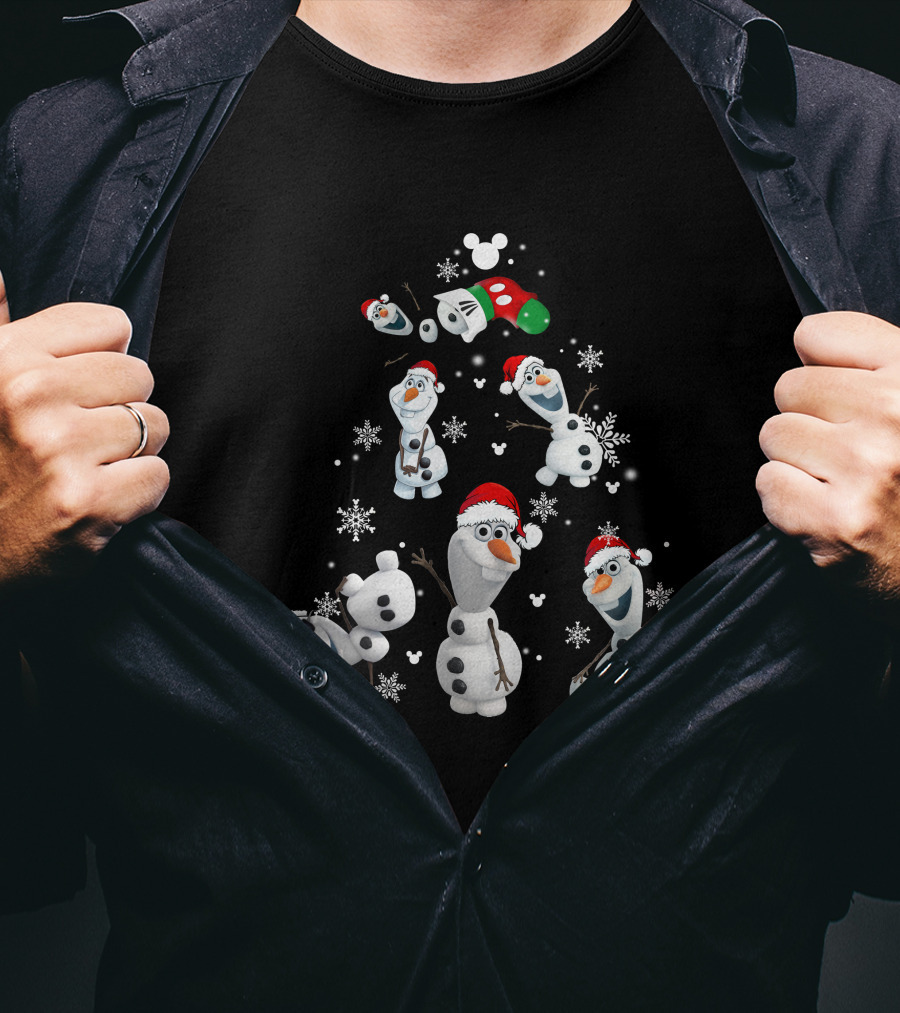 Olaf Snowman Christmas Disney Mickey Mouse Ears Santa Hat Snowflakes T-Shirt