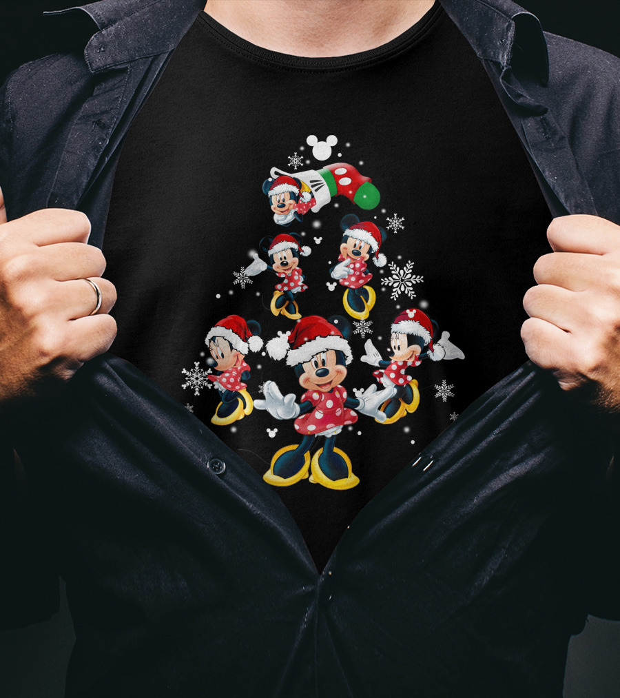 Minnie Mouse Christmas Tree Snowflakes Santa Hat T-Shirt