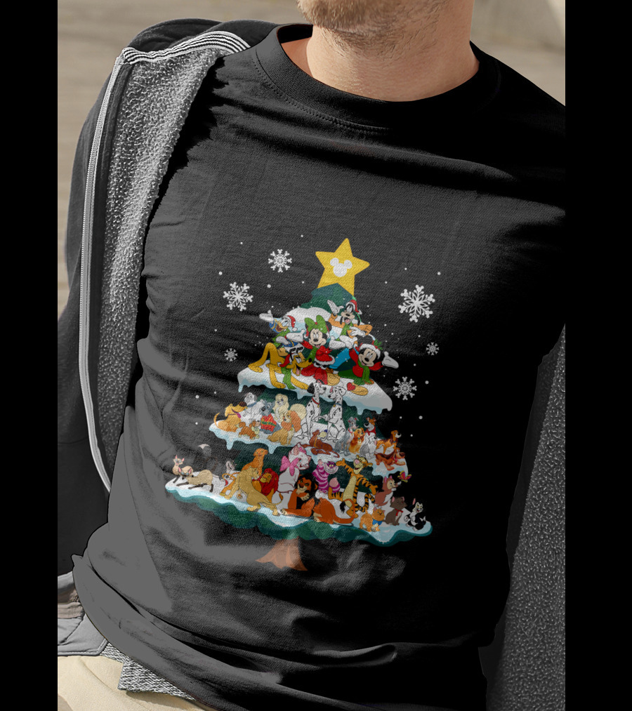 Disney Characters Christmas Tree Snowflakes T-Shirt