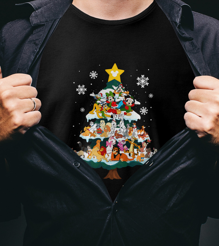 Disney Characters Christmas Tree Snowflakes T-Shirt